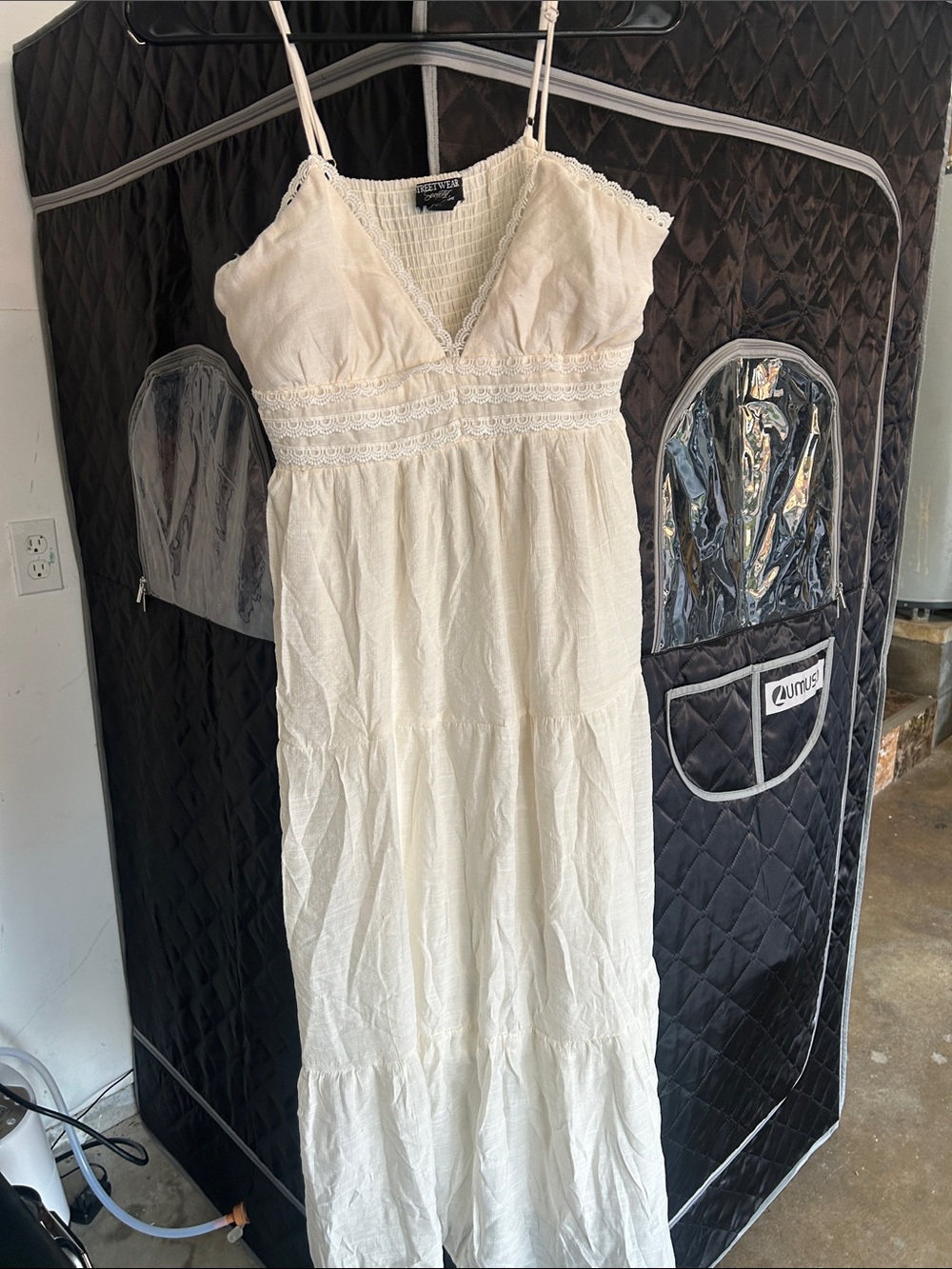Free People Cream Crochet-Trim Spaghetti Strap Maxi Dress